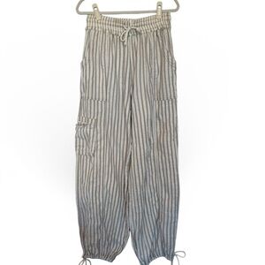 Striped Drawstring Cargo Lounge Pants - Beige/White